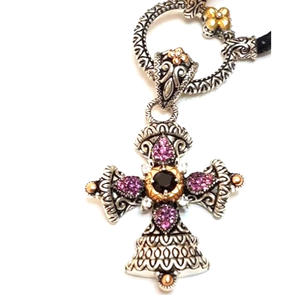 Barbara Bixby Cross Black Spinel Rhodolite Garnet Sterling And 18k Pendant 500$